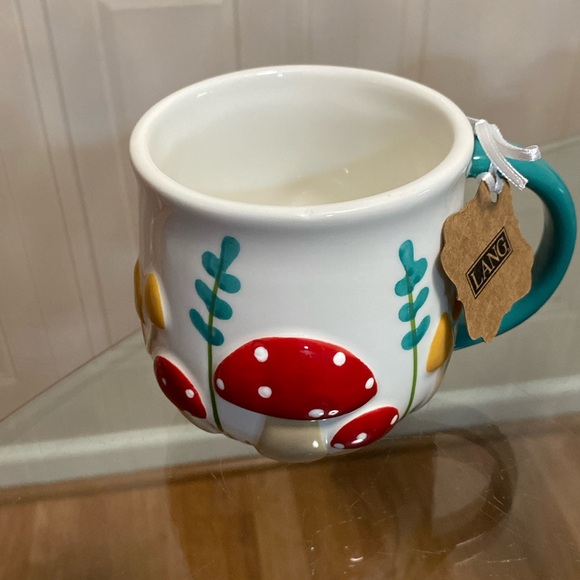 Mug Lang By Design Flowers & Mushrooms 16 oz Colorful Hand Painted Embossed - Picture 1 of 5